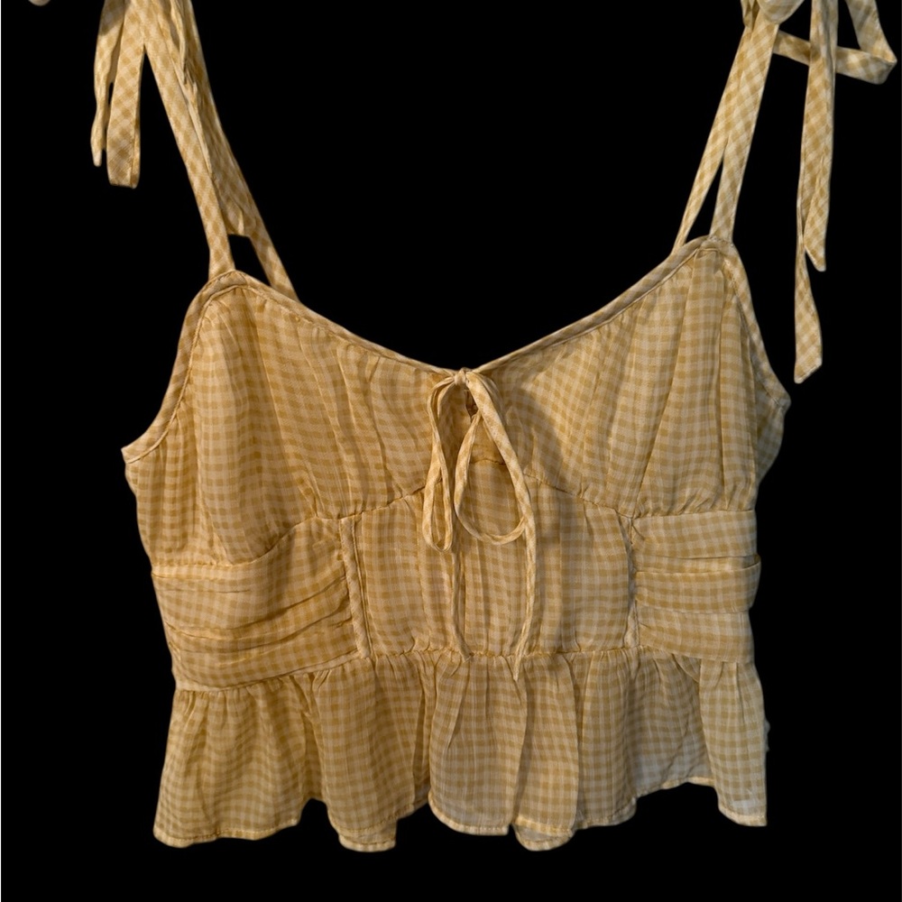 Francesca's Collections Yellow Checkered Crop Top